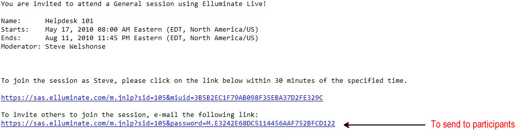 Participants link in Invitation Email