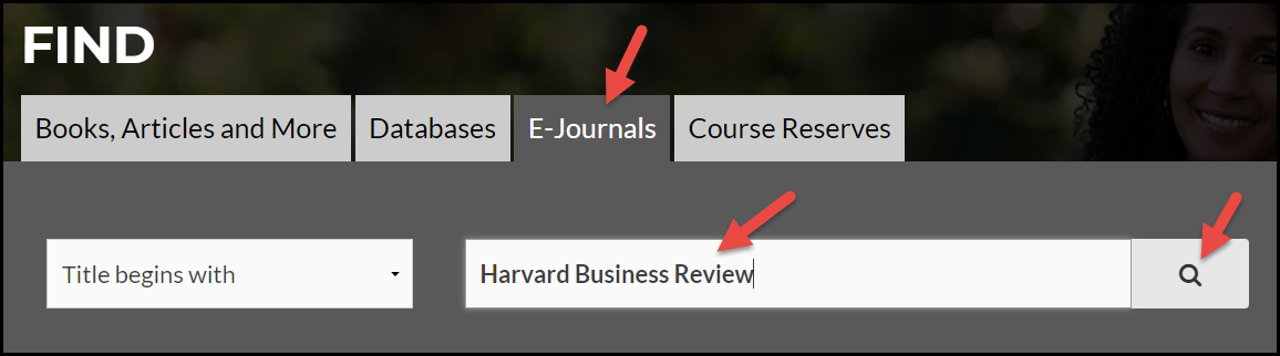 E-Journals Tab and HBR Search