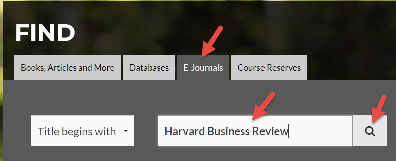 E-Journals Tab and HBR Search