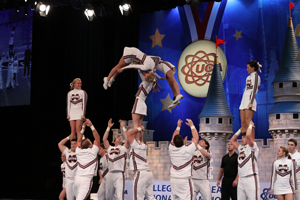 Cheerleaders performing at a competition