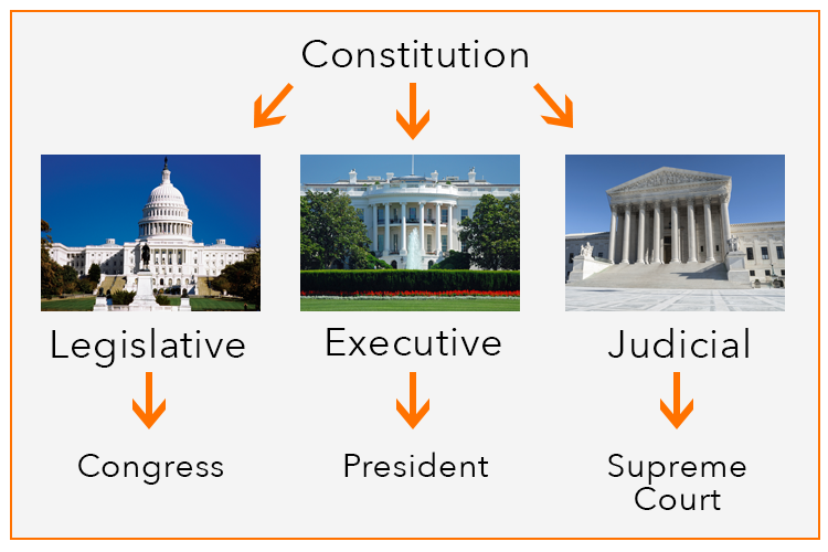 U.S. Judicial System. The Consitution is at the top. The Legislative, Executive, and Judicial Branches are under the Constitution. Congress is under the Legislative Branch. The President is under the Executive Branch. The Supreme Court is under the Judicial Branch.