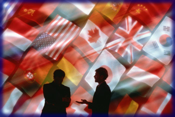 businessmen with flags