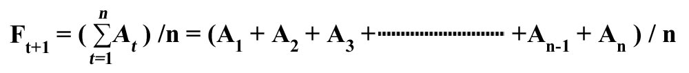 Image representing the formula F sub quantity t+1 = quantity sum from t+1 to n of A sub t end quantity over n = quantity A sub 1 + A sub 2 + A sub 3 ...+ A sub n-1 + A sub n