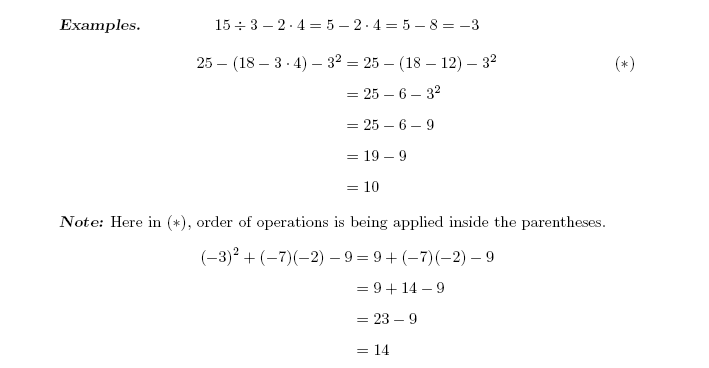 Examples of Order of Operations