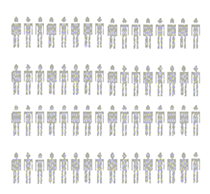 four rows of sixteen people each
