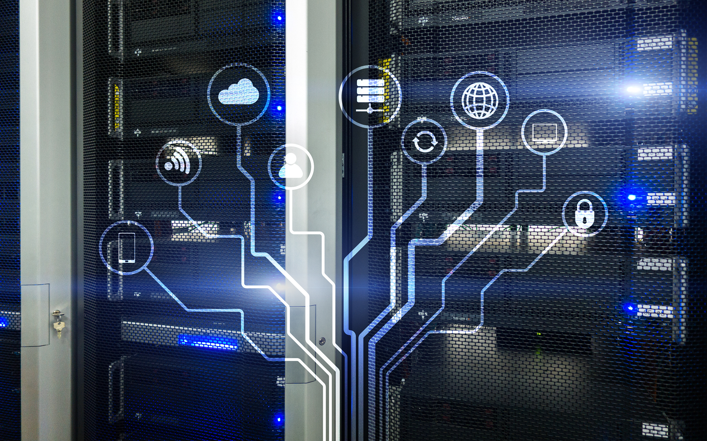 Illustration depicting the Internet of things. A server is in the background.
