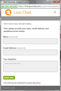 Screenshot of QVC's LiveChat form