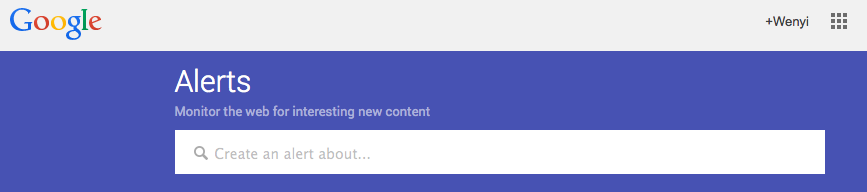 Screenshot of the Google Alerts search field.  Image links to the Google Alerts website.