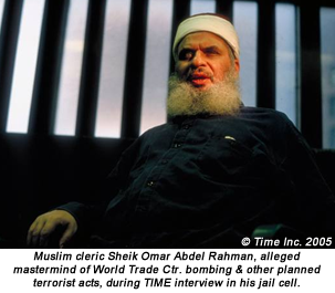 Muslim cleric Sheik Omar Abdel Rahman, alleged mastermind of World Trade Ctr. bombing & other planned terrorist acts, during TIME interview in his jail cell.